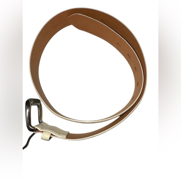 Vintage Albatros Cream Genuine Leather Belt Made in Italy Sz M EUROMETAL Buckle - Picture 9 of 9